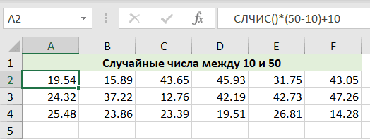 Случайные числа в интервале «от-до» в Excel