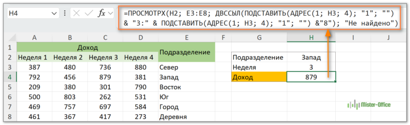 поиск по строкам и столбцам при помощи ПРОСМОТРХ